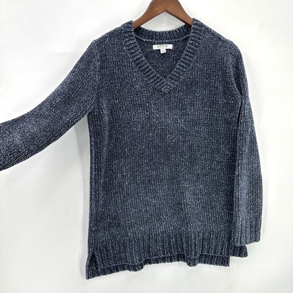 Orvis Sweater Womens Pullover Chenille V-Neck Chunky Knit Marled Blue Size S - Picture 3 of 10